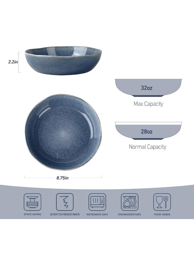 Famiware Aurora 4 Piece Reactive Glaze Pasta Bowls Set in 8.7 inches, 34oz Serving Bowl for Pasta, Salad, Noodles, Scratch Resistant, Microwave & Dishwasher Safe, Lagoon blue - Image 2