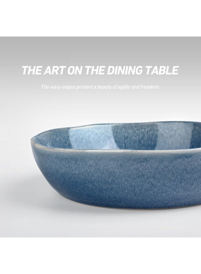 Famiware Aurora 4 Piece Reactive Glaze Pasta Bowls Set in 8.7 inches, 34oz Serving Bowl for Pasta, Salad, Noodles, Scratch Resistant, Microwave & Dishwasher Safe, Lagoon blue - Image 3