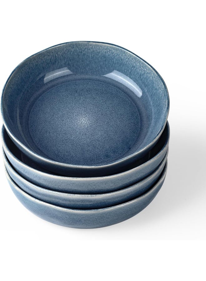 Famiware Aurora 4 Piece Reactive Glaze Pasta Bowls Set in 8.7 inches, 34oz Serving Bowl for Pasta, Salad, Noodles, Scratch Resistant, Microwave & Dishwasher Safe, Lagoon blue - Image 1