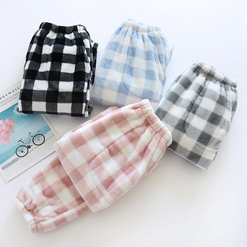 codcm Womens Plaid Fluffy Pajama Pants Fuzzy Fleece Cozy Lounge Pants with Pockets Winter Warm Pj Bottoms(Blue Close,Medium) - Image 4