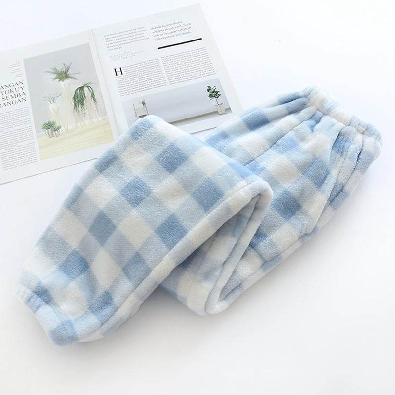 codcm Womens Plaid Fluffy Pajama Pants Fuzzy Fleece Cozy Lounge Pants with Pockets Winter Warm Pj Bottoms(Blue Close,Medium) - Image 2
