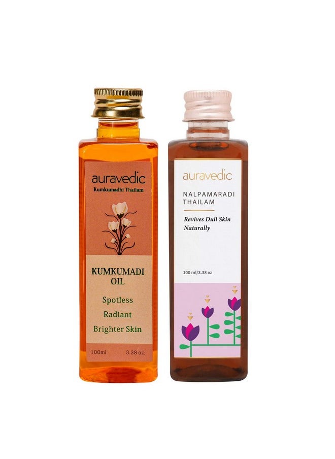 Auravedic Kumkumadi Tailam For Face Kumkumadi Face Oil For Glowing Skin Nalpamaradi Thailam 100 Ml Pack Of 2 Face Serum Oil Nalpamaradi Oil Kumkumadi Oil Face Body Oil For Women Men  - Image 1