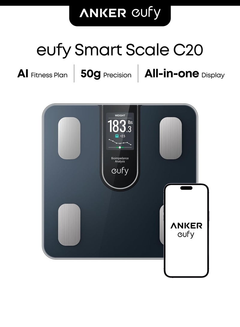 eufy Digital Bathroom Scales for Body Weight with Large TFT Screen, All-in-One Display for Offline Use, Bluetooth, 16 Metrics, BMI, Multi-Modes, High Accuracy, Smart Scale C20 - Image 1