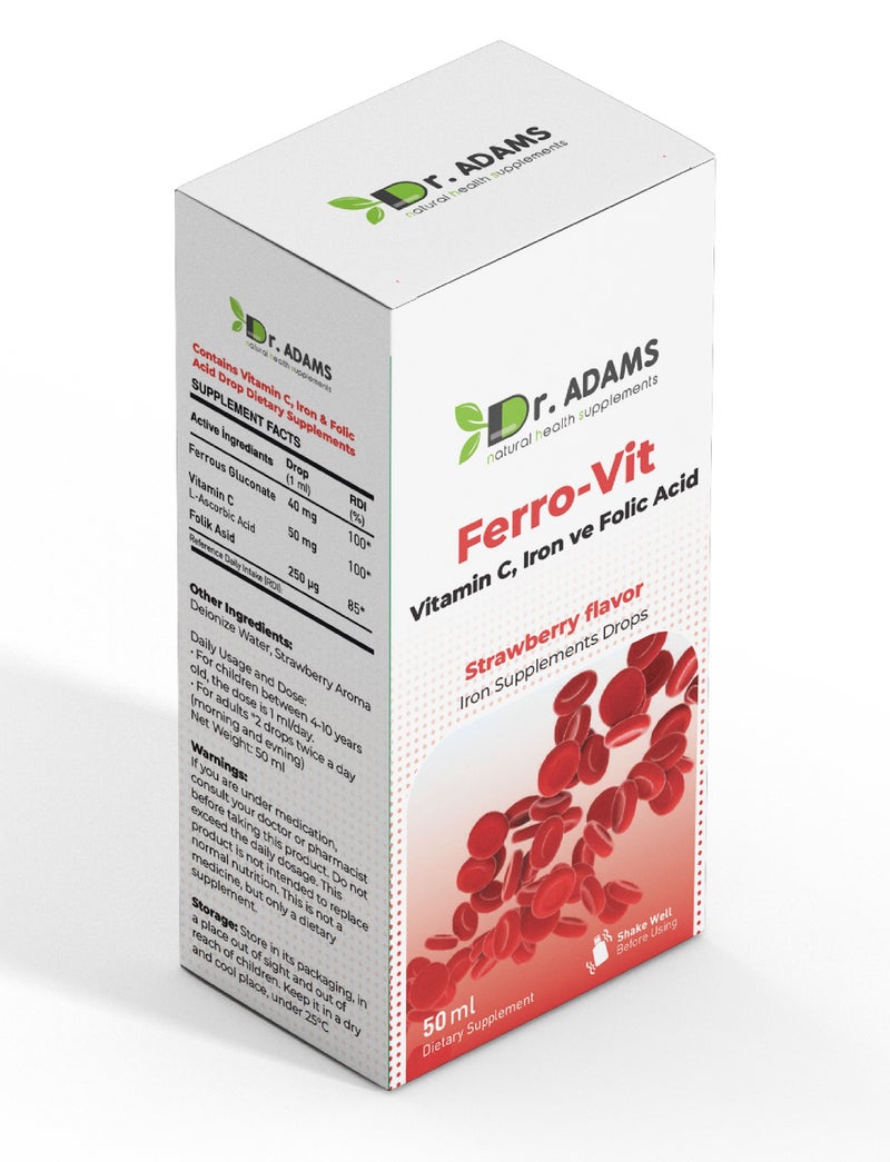 نيوتراست للمكملات الصحية الطبيعية قطرات Dr. Adams Ferro-Vit، حديد (جلوكونات الحديد) + فيتامين C + حمض الفوليك، نكهة الفراولة، 50 مل - Image 2