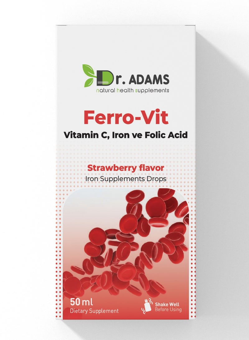 نيوتراست للمكملات الصحية الطبيعية قطرات Dr. Adams Ferro-Vit، حديد (جلوكونات الحديد) + فيتامين C + حمض الفوليك، نكهة الفراولة، 50 مل - Image 3