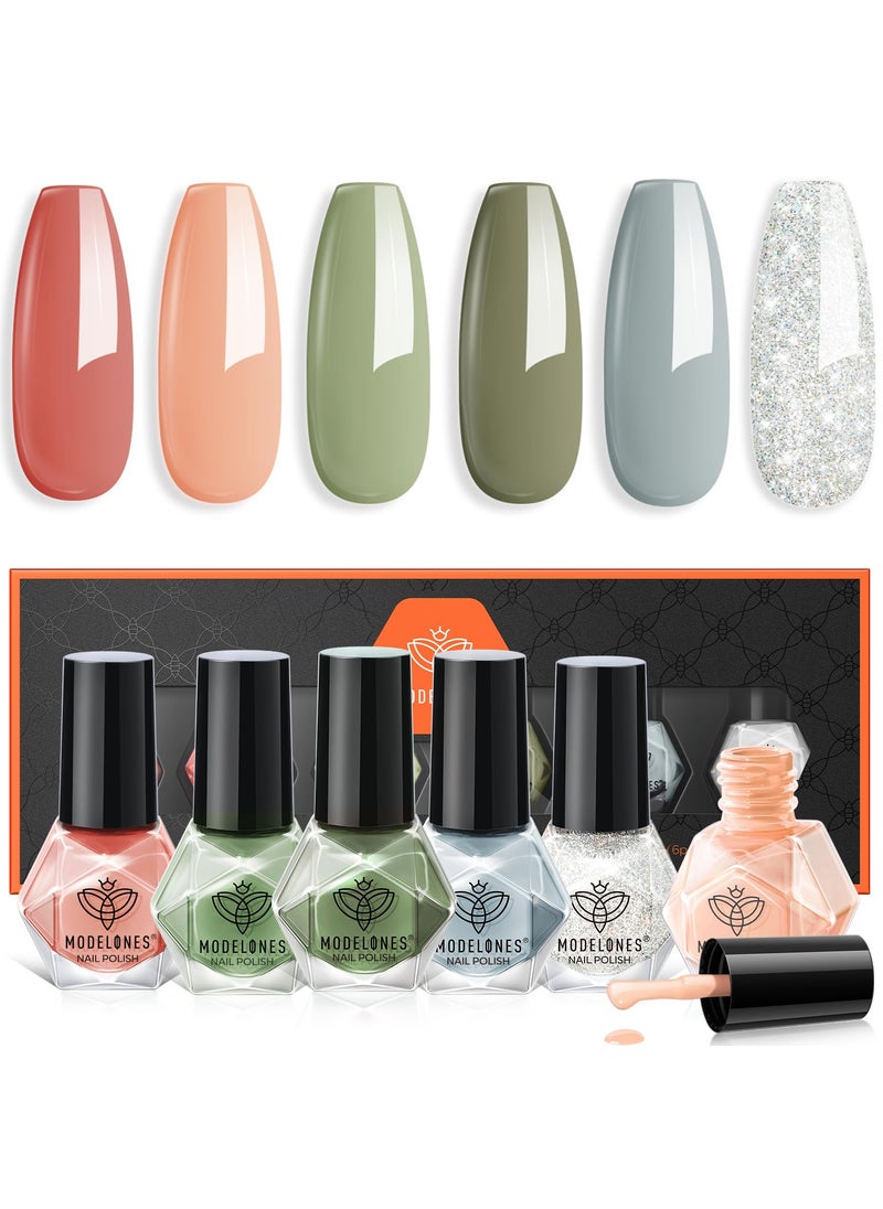 modelones - modelones Nail Polish Set 6 Colors St. Patrick's Day Green Blue Glitter Nail Polish Set Quick Dry Polish Kit Finger Mini Bulk Manicure DIY Nail Art Salon Home Gift For Women Girl - Image 1