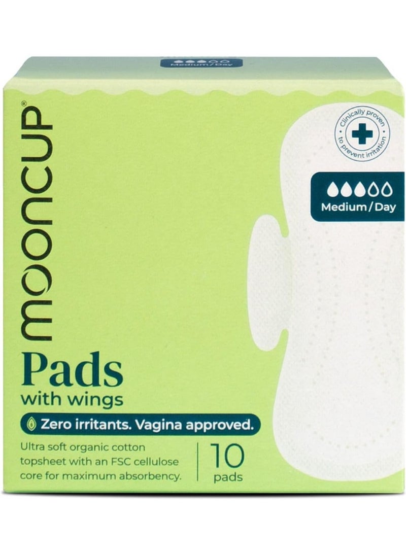 Mooncup Medium / Day Flow Ultra Soft Organic Cotton Pads With Wings Extra Long 10 Pads - Image 1