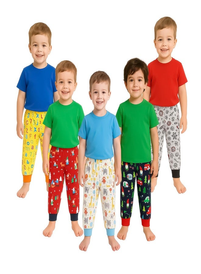 EIO Unisex Cotton Pajama Pants for Boys & Girls Combo Pack of 5 | Kids & Baby Soft Sleepwear Pyjamas Combo Pack | Toddler Breathable Nightwear Bottoms (Multicolour, 2-3 Y) - Image 1