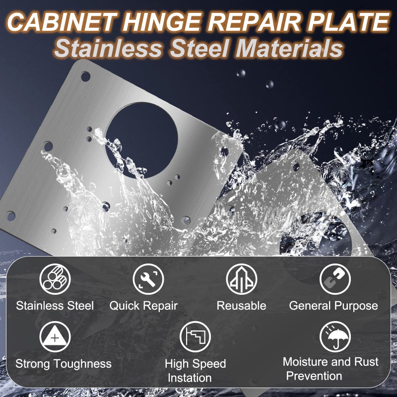 VUTHLRV 6 Pack Cabinet Door Hinge Repair Plates, Metal Cabinet Hinge Repair Replacement Kit, Cabinet Hinge Repair Brackets, Hinges Repair Fixing Plates with Screw for Kitchen Cupboard Door Locker Cabinet Door - Image 5