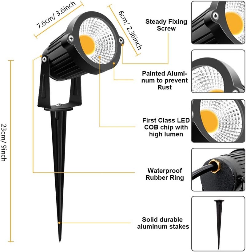 ZUCKEO 5W LED Landscape Spotlight - 12V/24V Low Voltage Garden Light, Warm White, 6 Pack - Image 4