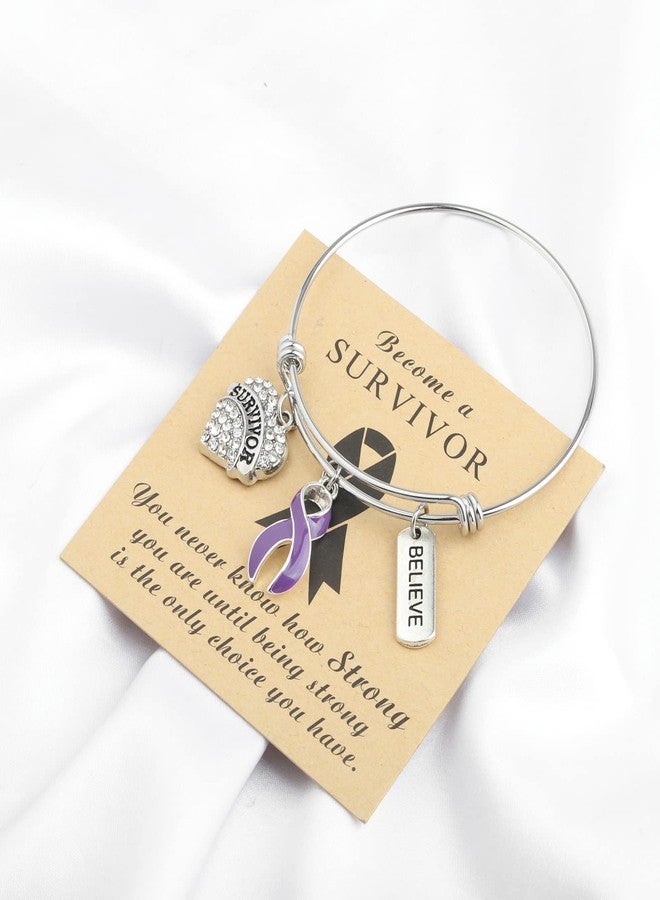 Gzrlyf Purple Ribbon Awareness Bracelet Domestic Violence Survivor Gifts Pancreatic Cancer Survivor Gifts (Bracelet) - Image 2