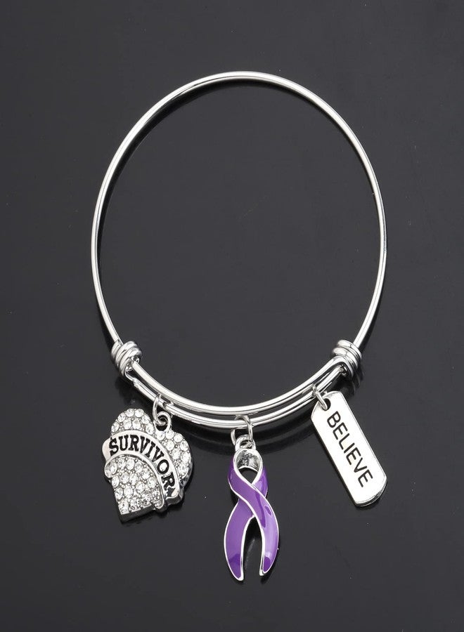 Gzrlyf Purple Ribbon Awareness Bracelet Domestic Violence Survivor Gifts Pancreatic Cancer Survivor Gifts (Bracelet) - Image 4
