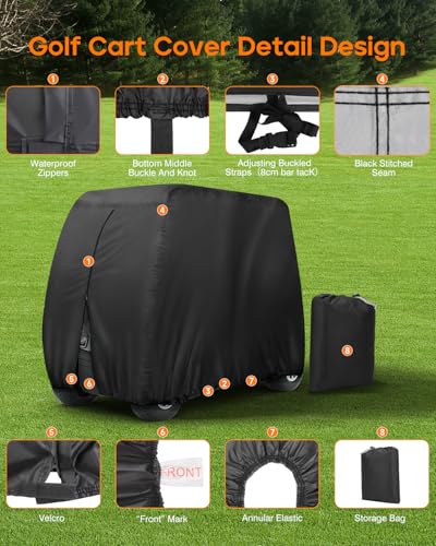 NEVERLAND Golf Cart Cover 6 Passenger Heavy Duty, 420D Waterproof Golf Cart Covers Extended Roof Compatible with EZ GO Club Car Yamaha Golf Carts, Outdoor Dustproof 6 Seat Club Car Cover (Up to 138 Inch) - Image 3