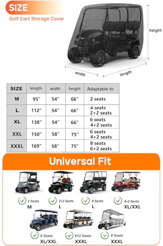 NEVERLAND Golf Cart Cover 6 Passenger Heavy Duty, 420D Waterproof Golf Cart Covers Extended Roof Compatible with EZ GO Club Car Yamaha Golf Carts, Outdoor Dustproof 6 Seat Club Car Cover (Up to 138 Inch) - Image 2