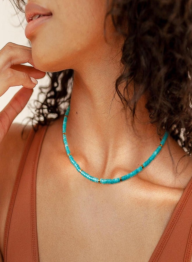 AGOT Beaded Gemstone Necklace for Women: Boho Bead Choker Natural Stone Necklaces - Handmade Jewelry for Summer Beach, 16 inches (standard), 18 inches (with extension), Stone, Turquoise - Image 2