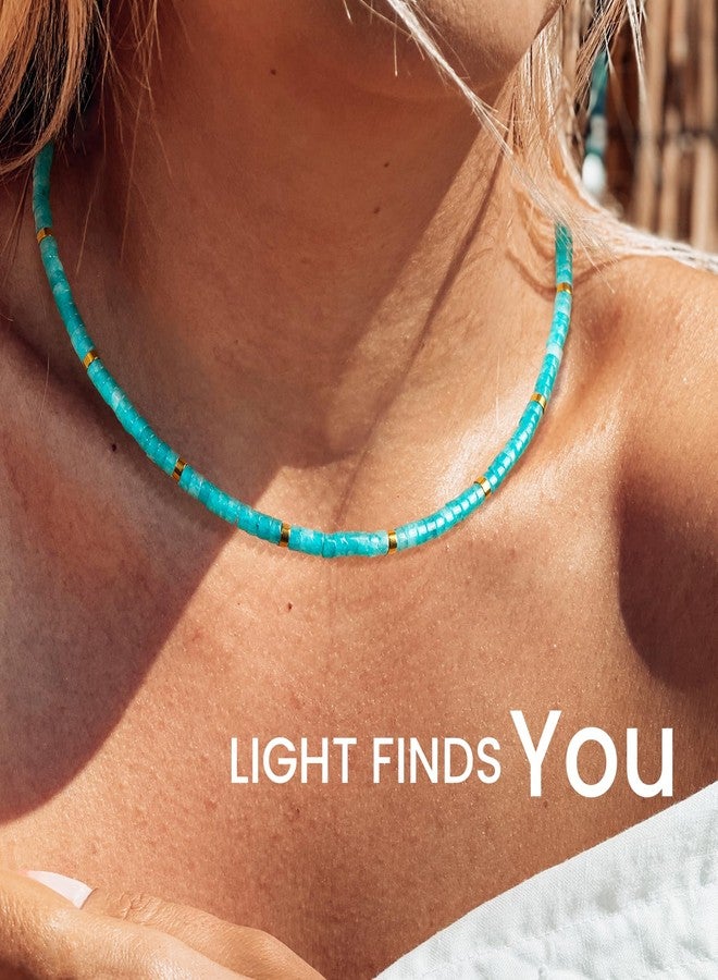 AGOT Beaded Gemstone Necklace for Women: Boho Bead Choker Natural Stone Necklaces - Handmade Jewelry for Summer Beach, 16 inches (standard), 18 inches (with extension), Stone, Turquoise - Image 4