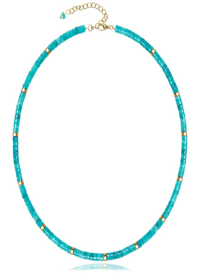 AGOT Beaded Gemstone Necklace for Women: Boho Bead Choker Natural Stone Necklaces - Handmade Jewelry for Summer Beach, 16 inches (standard), 18 inches (with extension), Stone, Turquoise - Image 1