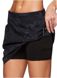 RBX Active Fashion Camo Skort For Women, Quick Drying Flat-Front Woven Running/Tennis/Golf/Pickleball Skort With Zipper Pocket S21 Black Camo L  - Image 2
