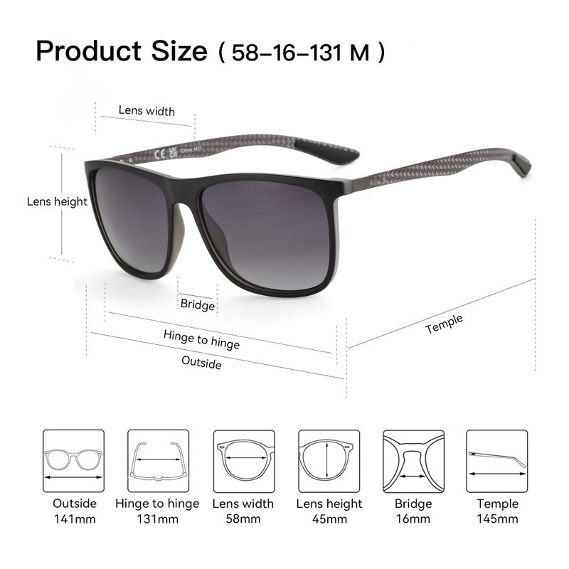 ZENOTTIC Square Polarized Sunglasses for Men - Ultralight Carbon Fiber Sun Glasses Driving Fishing Cycling Golf Sports UV400 Protection - Image 5