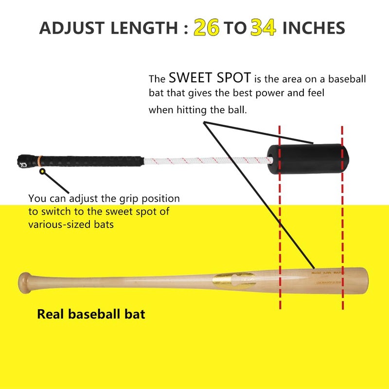 JUJINGYANG Baseball & Softball Swing Trainer Bat - Batting Practice Equipment - Includes Rope Swing Training Bat with 12 Training Balls & Tote Bag, Training Tool, Batting Aid - Image 3