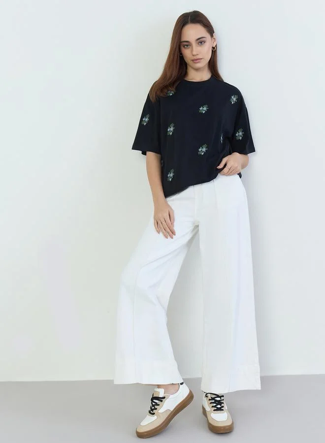 Styli Embroidered Floral Oversized T-Shirt
