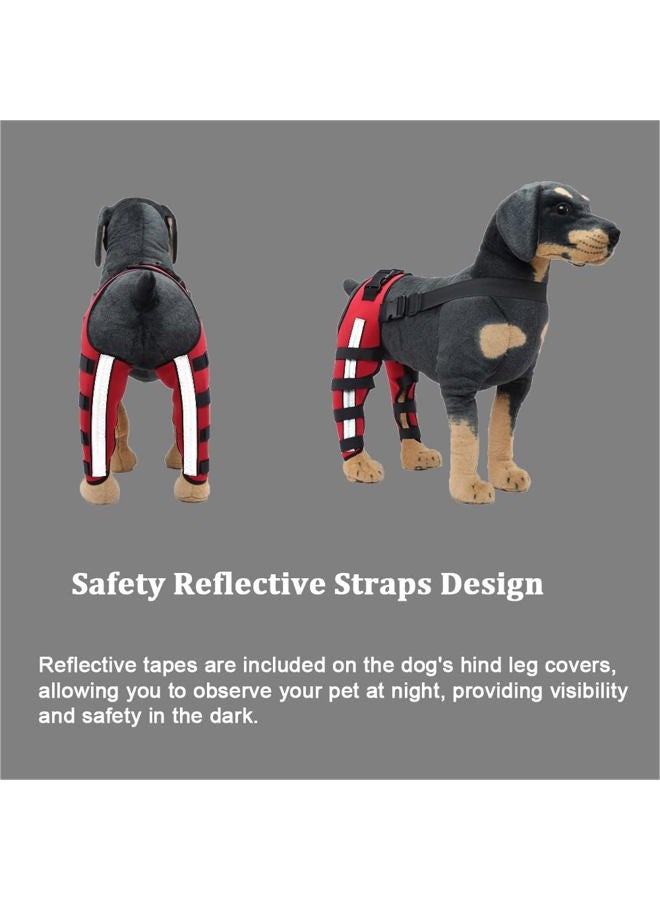 Generic Dog Knee Brace Adjustable Dog Double Rear Leg Brace with Metal Hinged Flexible Support and Reflective Seat Belts Dog Acl Brace Hind Leg Red (S)  - Image 2