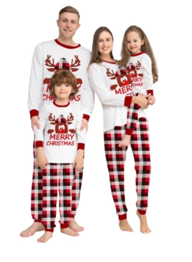 UKR Merry Christmas Pajama Family Set | White T-Shirt & Red Plaid Pants for Children Kids | Holiday Matching PJs for Boys & Girls | Festive Christmas Pajamas for Family Photos & Holiday Fun - Image 1
