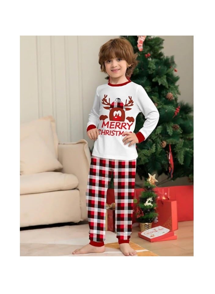 UKR Merry Christmas Pajama Family Set | White T-Shirt & Red Plaid Pants for Children Kids | Holiday Matching PJs for Boys & Girls | Festive Christmas Pajamas for Family Photos & Holiday Fun - Image 2