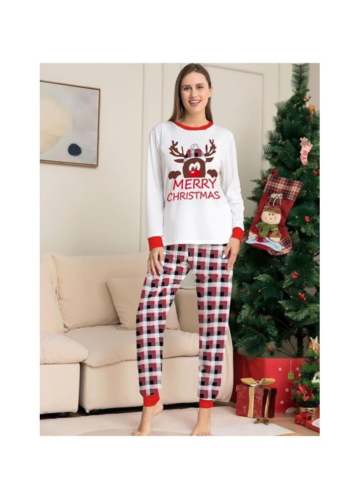 UKR Merry Christmas Pajama Family Set | White T-Shirt & Red Plaid Pants for Children Kids | Holiday Matching PJs for Boys & Girls | Festive Christmas Pajamas for Family Photos & Holiday Fun - Image 3