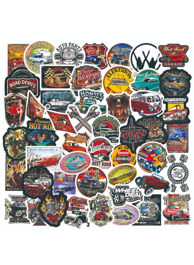 NIBEMINENT 50 Pcs Retro Classic Car Deco Kit Waterproof Stickers, High Definition Printing Bright Colors, Suitable for Laptop Skateboard Luggage Water Bottle Guitar DIY - Image 1