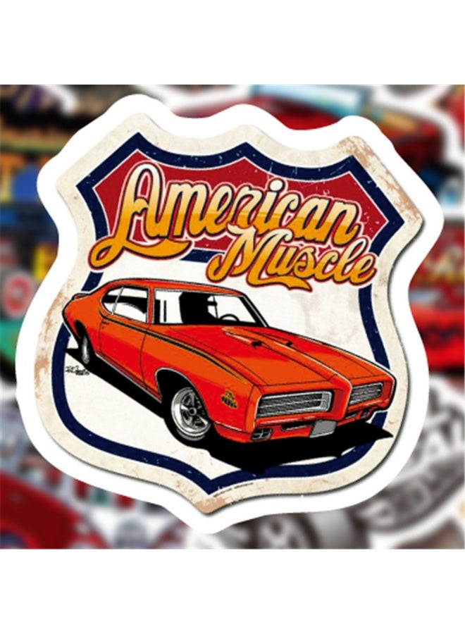 NIBEMINENT 50 Pcs Retro Classic Car Deco Kit Waterproof Stickers, High Definition Printing Bright Colors, Suitable for Laptop Skateboard Luggage Water Bottle Guitar DIY - Image 2