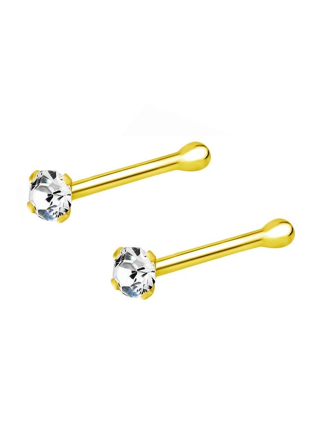2-Pieces 925 Sterling Silver Round Shape Nose Stud With Zirconia And Diamond - Image 1