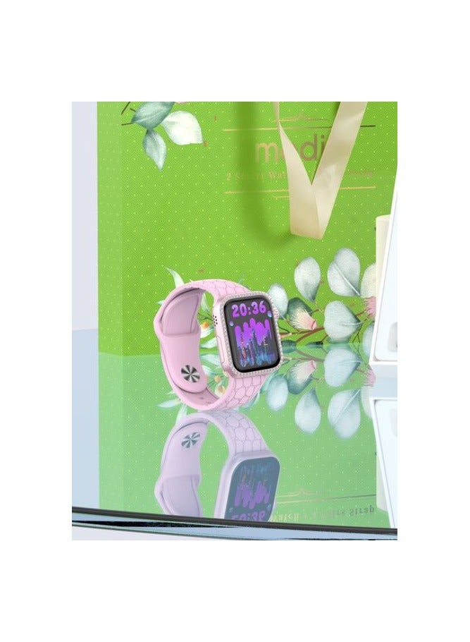 modio Modio U98 MINI 36mm Smartwatch Combo for Ladies and Girls – Elegant Pink Smart Watch with 4 Interchangeable Straps and Wireless Charger – Compact Touch Display, Fitness Tracking, Call Alerts, and Stylish All-Day Wear for Workouts or Fashion - Image 4