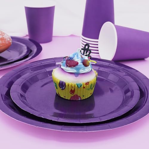 Gudvilla Purple Paper Plates Party Supplies,168pcs Purple Plates and Cups and Napkins Set for Mardi Gras Birthday Decorations Disposable Dinnerware Sets for Women Serve 24 - Image 5