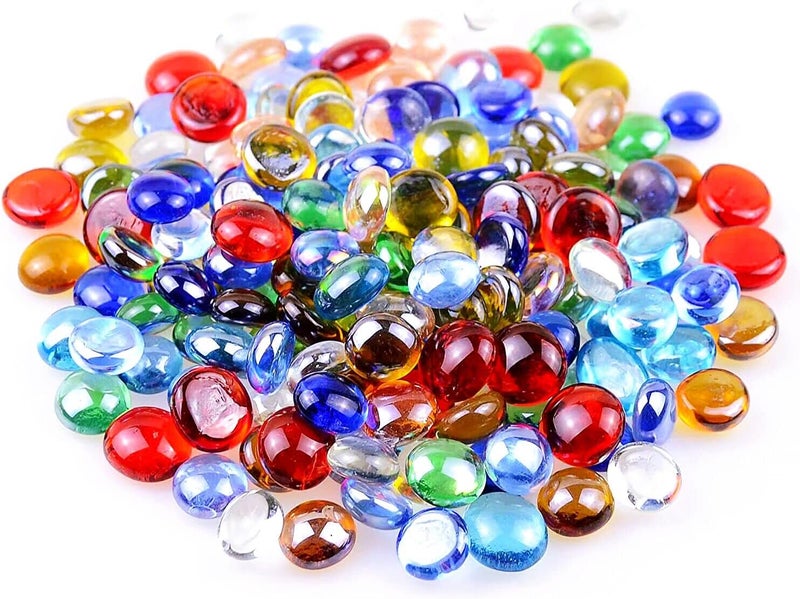 KINGOU Flat Glass Marbles, Replacement Mancala Stones 0.6 LB Mixed Colored Flat Glass Pebbles/Beads/Gems for Games Vase Filler Beads Aquarium Pebbles DIY Craft (12-16mm) - Image 1