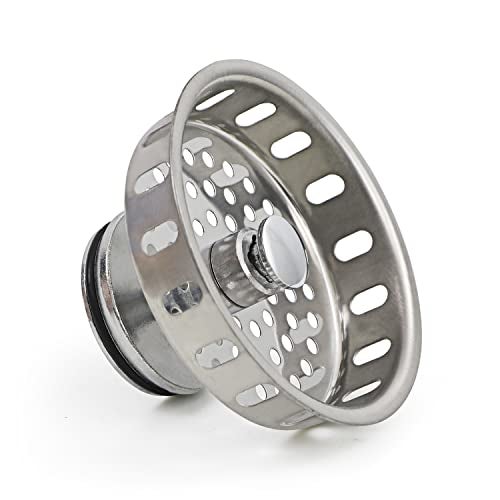 Highcraft 97343 Kitchen Sink Basket Strainer Replacement for Standard Drains (3-1/4 Inch) Stainless Spring Steel Closure and Rubber Stopper, Stainless Steel - Image 1