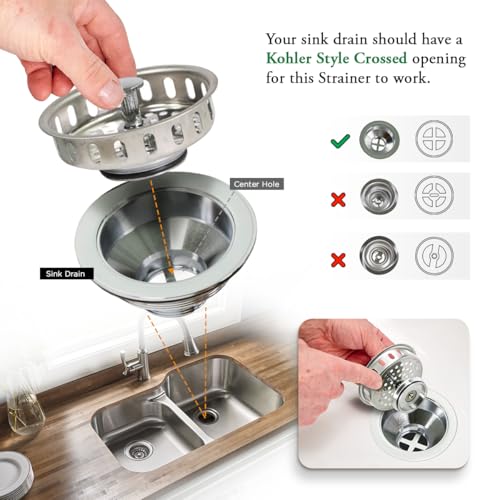 Highcraft 97343 Kitchen Sink Basket Strainer Replacement for Standard Drains (3-1/4 Inch) Stainless Spring Steel Closure and Rubber Stopper, Stainless Steel - Image 5