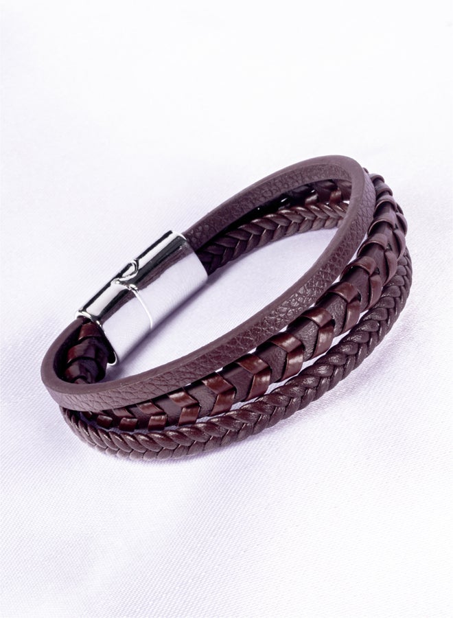 The Black Pearl Accessories Multi Layered Stainless Steel & Brown Leather Bracelet For Men - Image 1