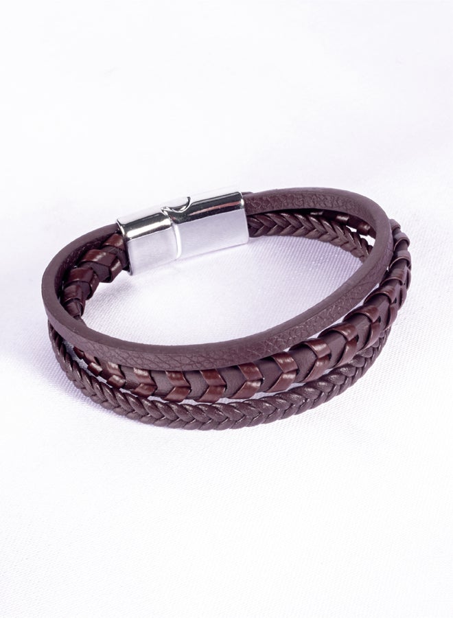 The Black Pearl Accessories Multi Layered Stainless Steel & Brown Leather Bracelet For Men - Image 2