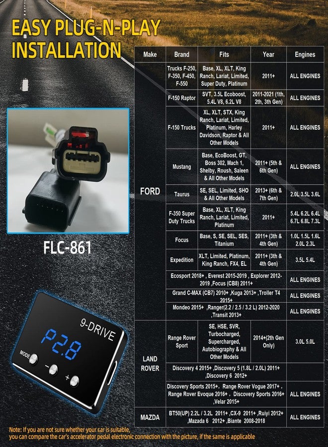 Qagea Throttle Response Controller 9 Drive Modes Smart Electronic Racing Accelerator Compatible with Ford F150 F250 Raptor Fusion Focus Grand Mondeo Ranger Transit Mazda 5 6 BT-50 CX-9 - Image 2