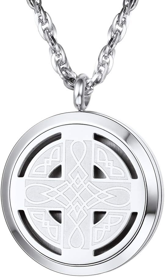 PROSTEEL Diffuser Necklace Locket Aromatherapy Necklace Stainless Steel Essential Oil Diffuser Mens Womens Celtic Knot Cross Jewelry