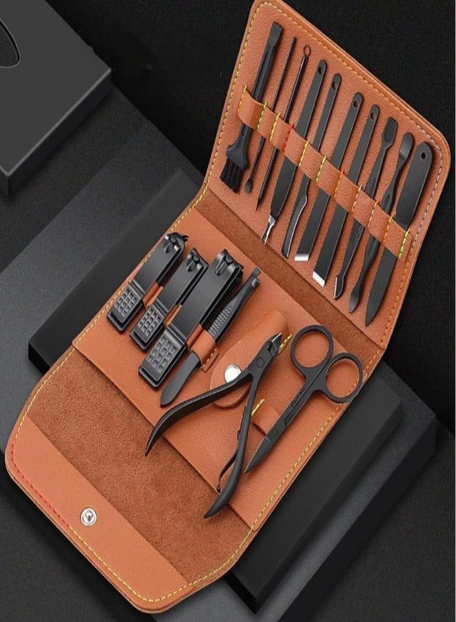 Lobe Miracle Essentials Manicure Set Nail Clippers, Stainless Steel Nail Scissors Grooming Kit, Acne needle, Blackhead Tool Leather Travel Case (Brown Vegan Leather) - Image 1