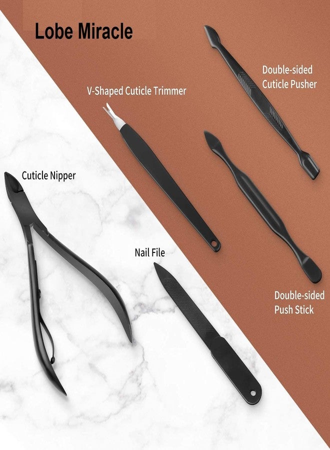 Lobe Miracle Essentials Manicure Set Nail Clippers, Stainless Steel Nail Scissors Grooming Kit, Acne needle, Blackhead Tool Leather Travel Case (Brown Vegan Leather) - Image 4
