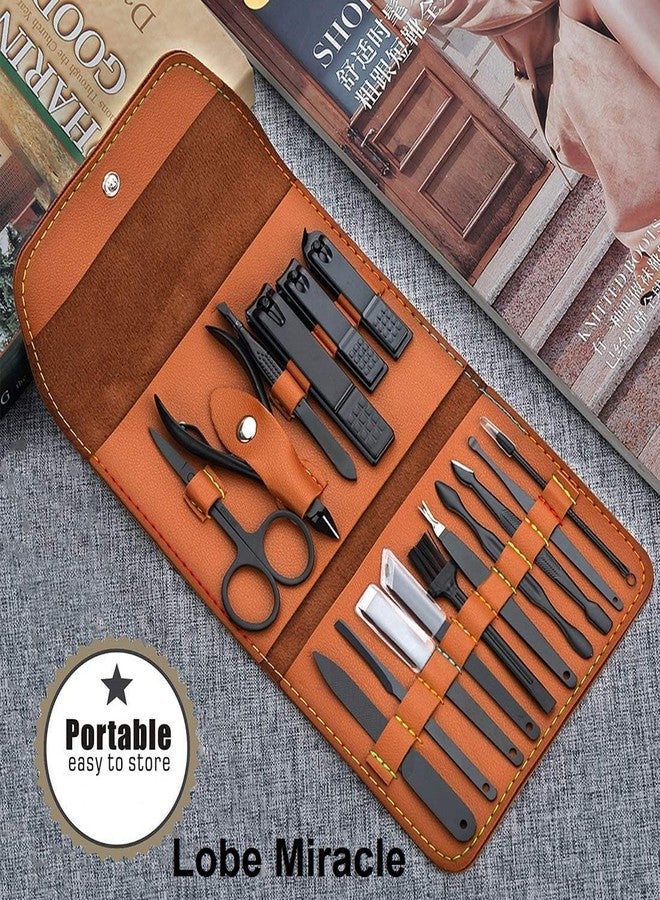 Lobe Miracle Essentials Manicure Set Nail Clippers, Stainless Steel Nail Scissors Grooming Kit, Acne needle, Blackhead Tool Leather Travel Case (Brown Vegan Leather) - Image 2