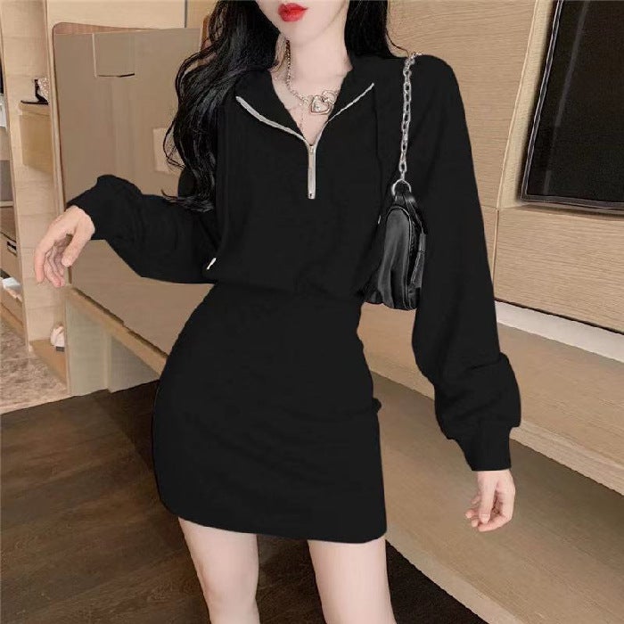 Autumn Winter 2023 Slim Fit Petite Hoodie Dress SD282 Black - Image 1