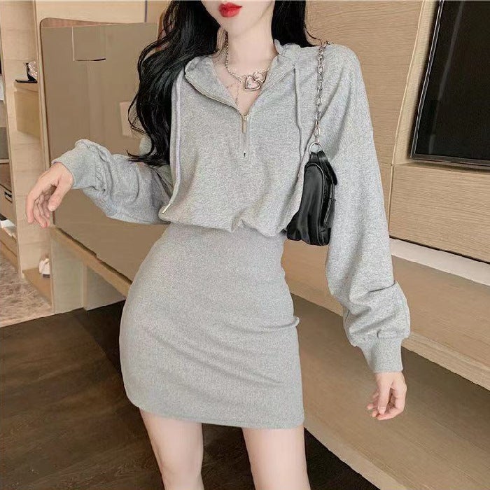 Autumn Winter 2023 Slim Fit Petite Hoodie Dress SD282 Black - Image 2