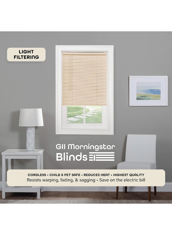 Cordless Light Filtering Mini Blind  37 Inch Width 64 Inch Length 1 Slat Size  Alabaster  Cordless GII Morningstar Horizontal Windows Blinds for Interior by Achim Home Decor