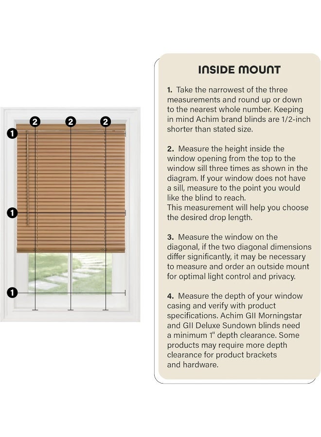 Cordless Light Filtering Mini Blind  37 Inch Width 64 Inch Length 1 Slat Size  Alabaster  Cordless GII Morningstar Horizontal Windows Blinds for Interior by Achim Home Decor
