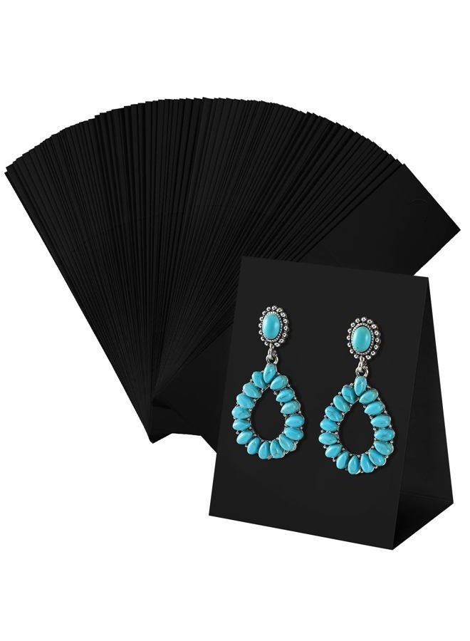 Eersida 100 Pcs Standing Earring Display Cards Card Holders Paper Hanging Packaging for Small Business Jewelry Supplies Selling DIY Earrings Retail Show Photography Props (Black) - Image 1