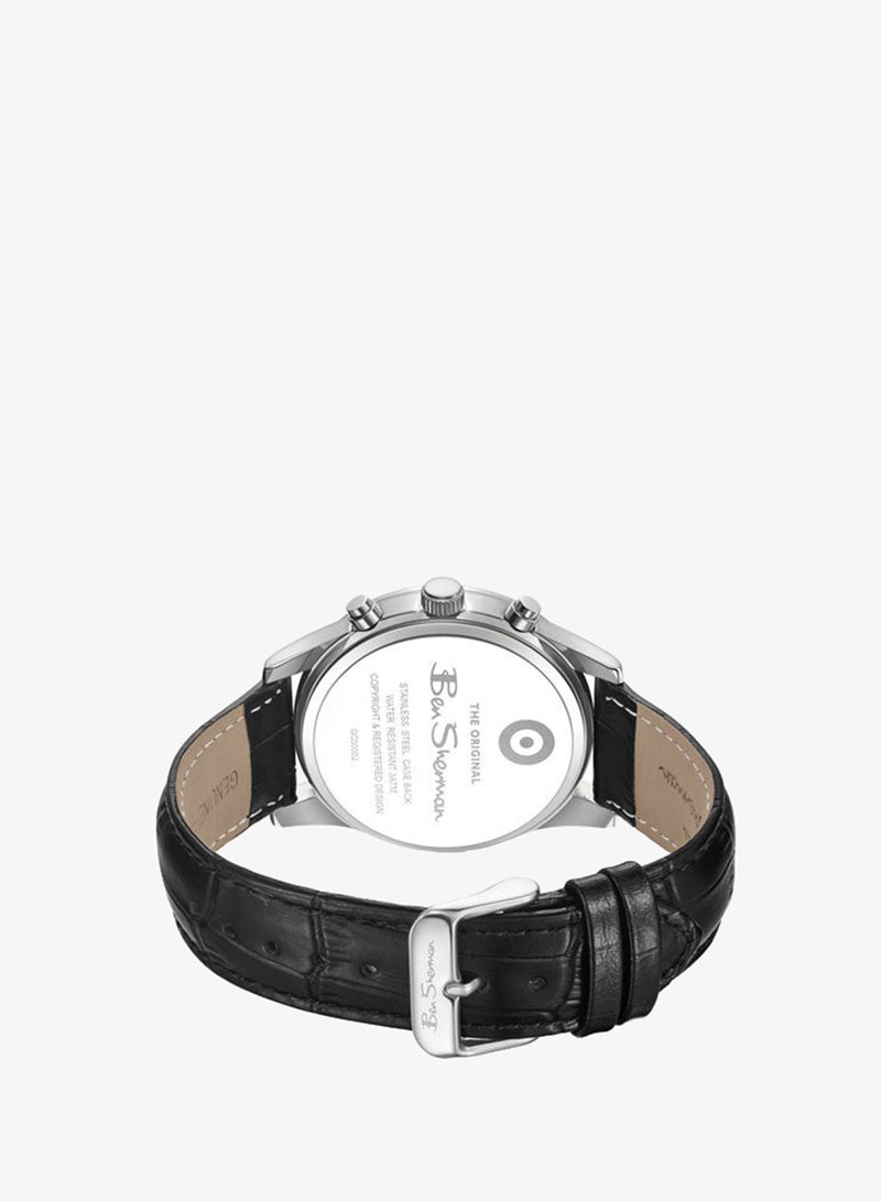 Ben Sherman Cambridge Black Dial Black Genuine Leather Strap Chronograph Watch for Men, 42mm - Image 3